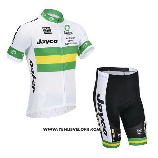 2013 Maillot Ciclismo Australie Blanc et Vert Manches Courtes et Cuissard